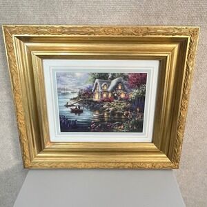 Gold Framed Art Print " Cottage‎ Cove " by Nicky Boehme 15" X 13"